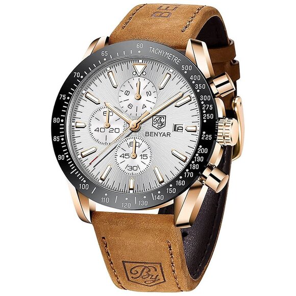 Watch for Men Analog Quartz Chronograph Waterproof Gold...